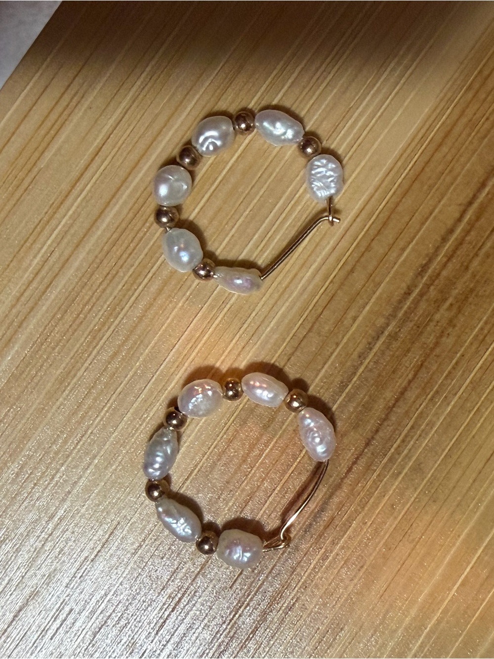 Freshwater Pearl and 14k Gold Bead Hoop Earrings - White Pearls